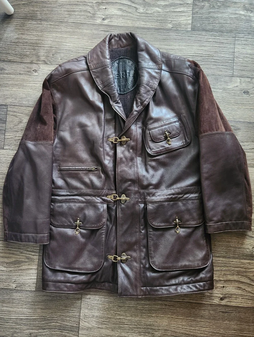 Serra By Torras Men's Dark Brown Leather Suede Toggle Fireman Clasp Coat Size XL